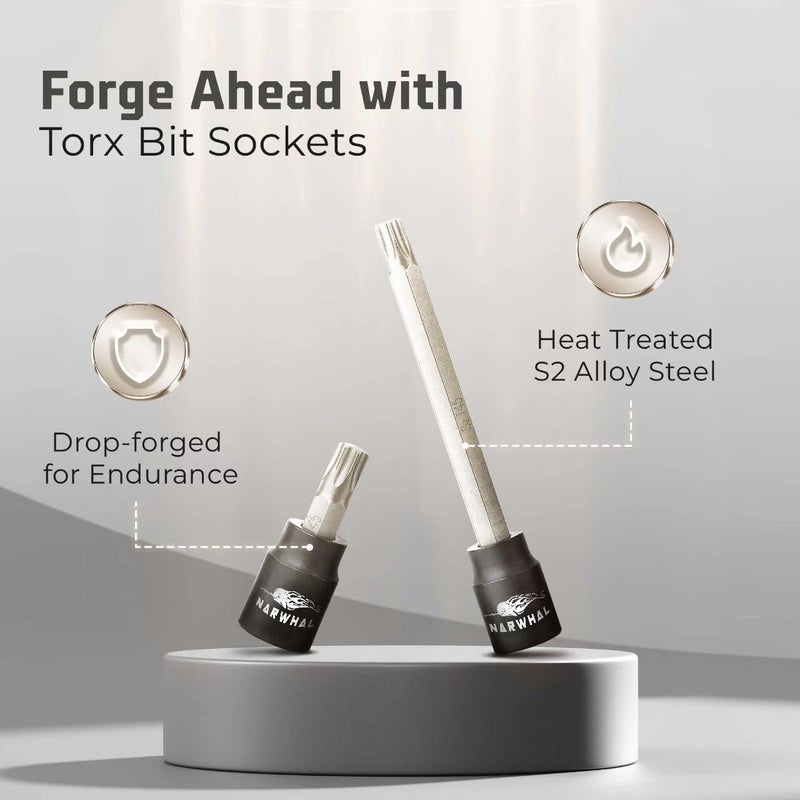 Narwhal T50 Torx Bit Socket - 3/8 Drive - 2 Pack Includes 3.5" Long & Short 2" Bit - Industrial Grade S2 Alloy Steel - Image 2